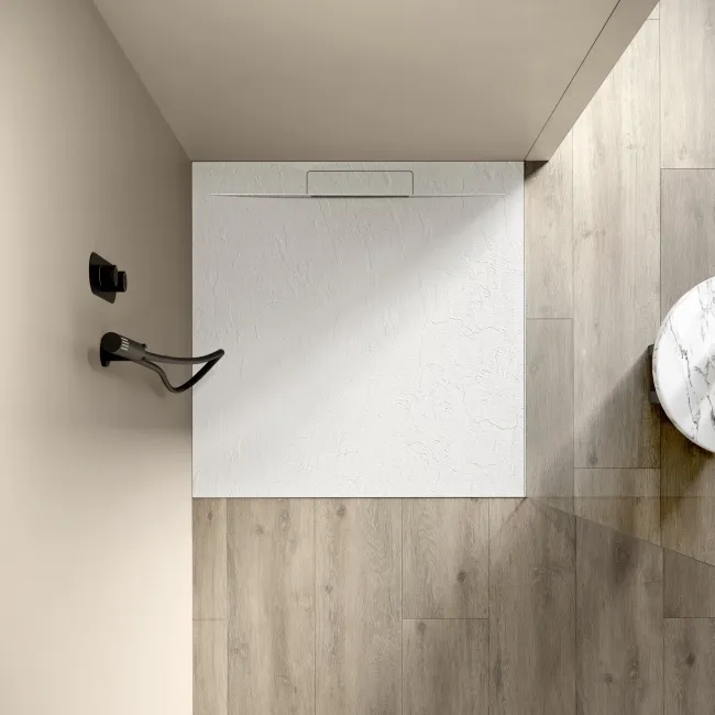 Tokyo Square Matt White Slate Texture Stone Shower Tray 800x800mm