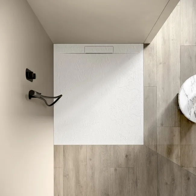 Tokyo Rectangular Matt White Slate Texture Stone Shower Tray 1100x800mm