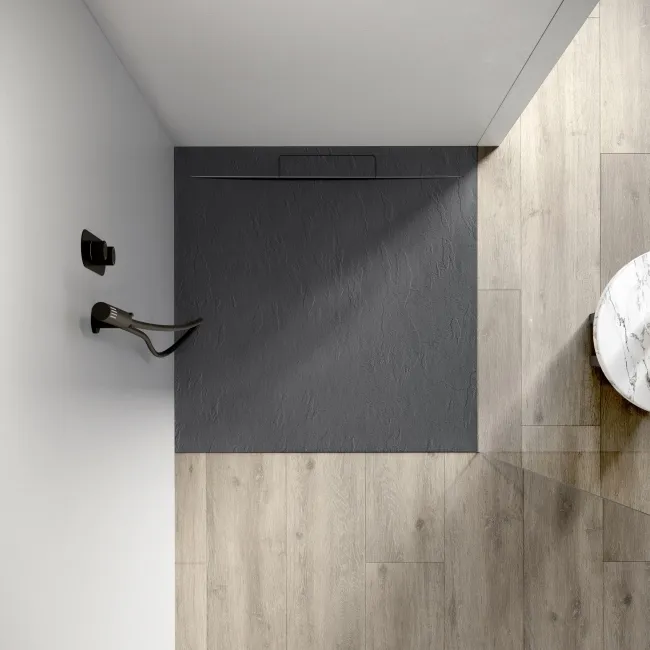 Tokyo Square Matt Grey Slate Texture Stone Shower Tray 800x800mm