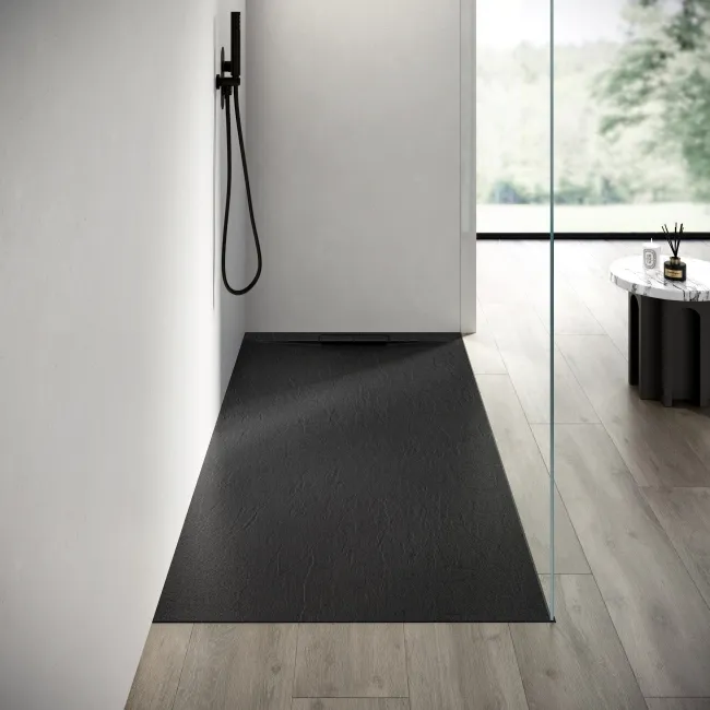 Tokyo Rectangular Matt Black Slate Texture Stone Shower Tray 1800x900mm