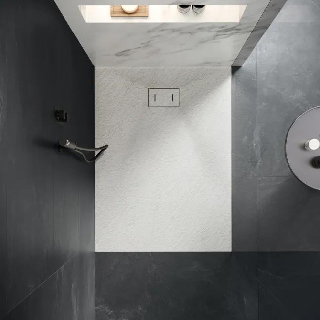 Berlin Rectangular Matt White Slate Effect SMC Composite Shower Tray 1200x900mm
