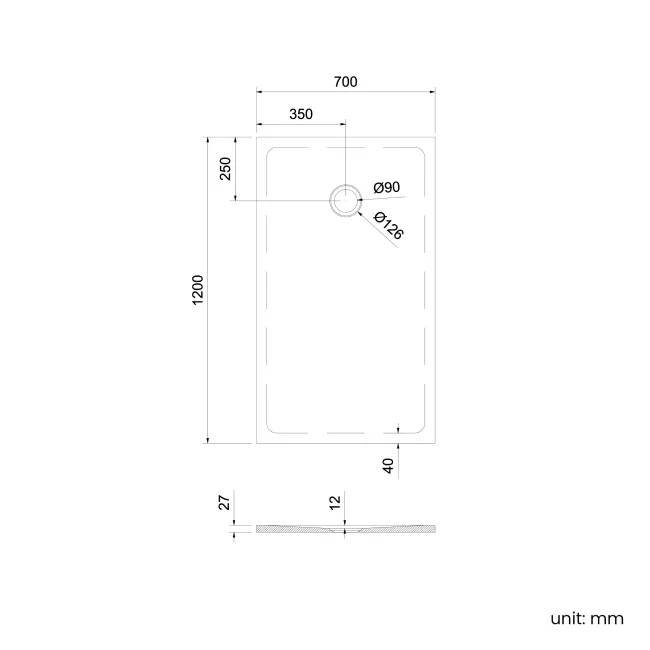 Seoul Low Profile Rectangular Matt White Stone Shower Tray 1200x700mm