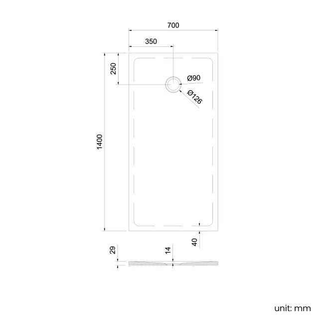 Seoul Low Profile Rectangular Matt White Stone Shower Tray 1400x700mm