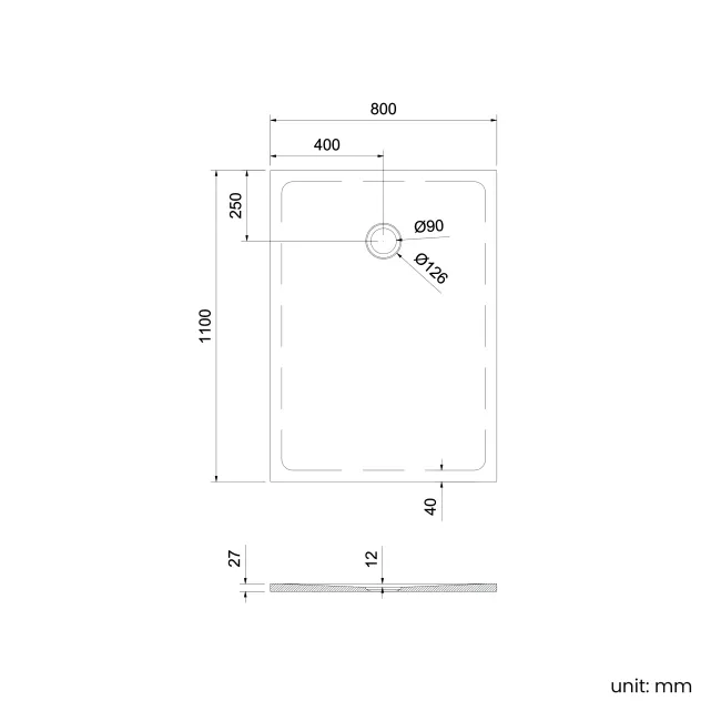 Seoul Low Profile Rectangular Matt White Stone Shower Tray 1100x800mm