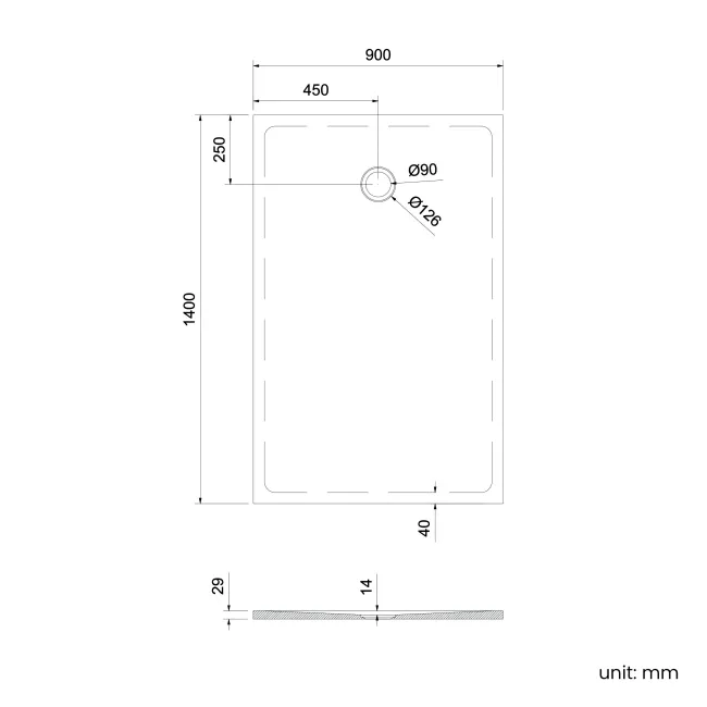 Seoul Low Profile Rectangular Matt White Stone Shower Tray 1400x900mm