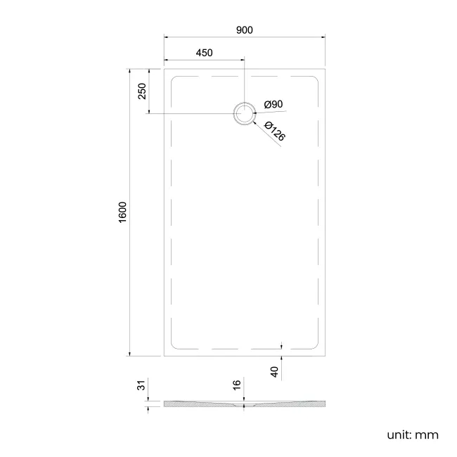 Seoul Low Profile Rectangular Matt White Stone Shower Tray 1600x900mm