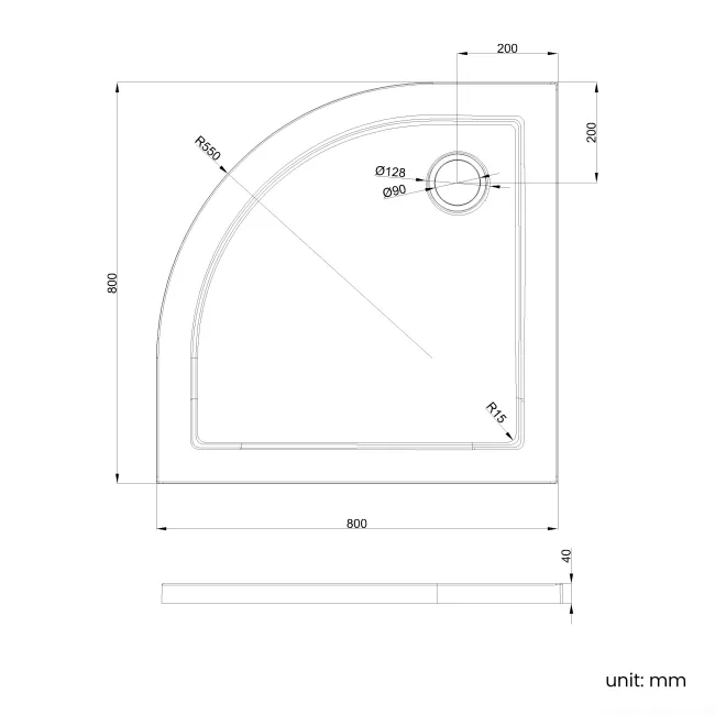 Cairo Quadrant SMC Composite Shower Tray 800x800mm & Riser Kit