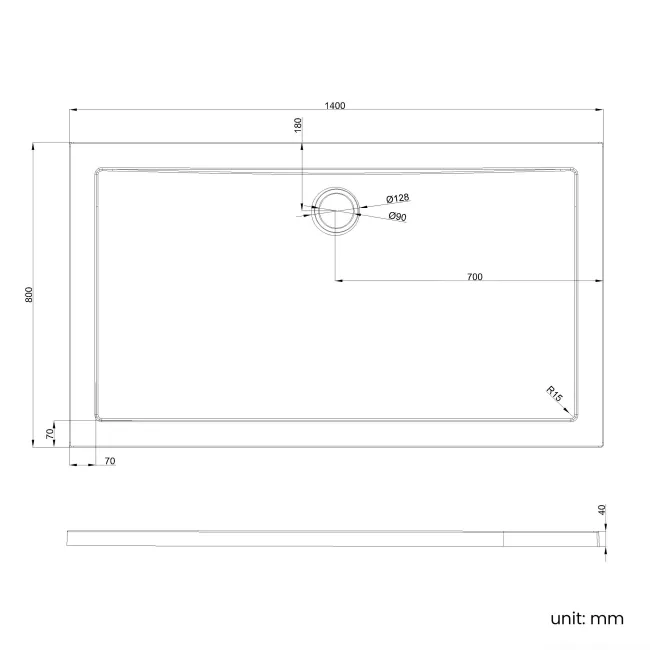 Cairo Rectangular SMC Composite Shower Tray 1400x800mm & Riser Kit