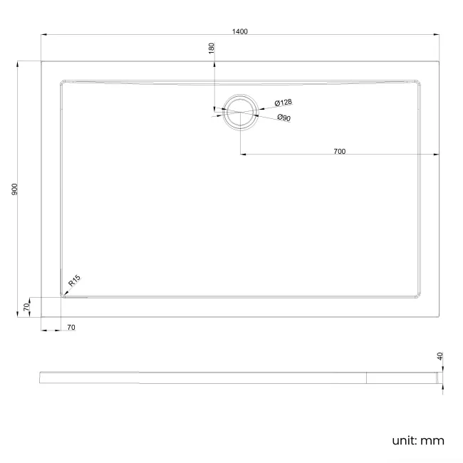 Cairo Rectangular SMC Composite Shower Tray 1400x900mm & Riser Kit