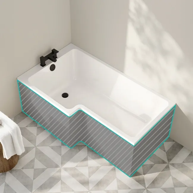 Brixton L Shaped 1600 Shower Bath - Left Handed