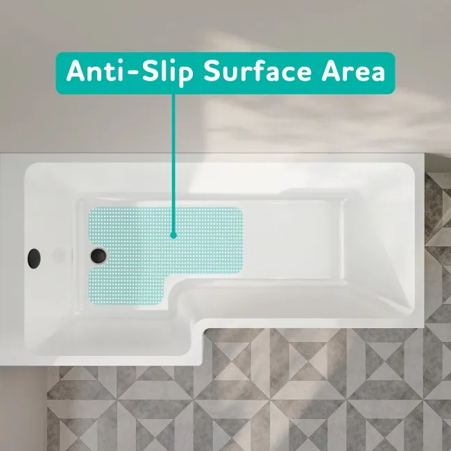 Brixton L Shaped 1700 Shower Bath - Left Handed
