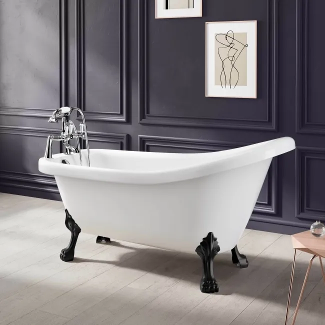 Highbury 1550mm Roll Top Slipper Bath - Black Claw Feet