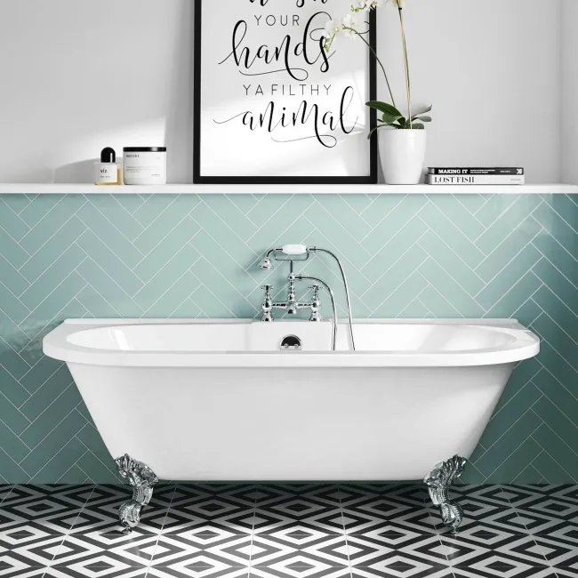 Harrow 1700mm Back To Wall Roll Top Bath - Chrome Ball Feet