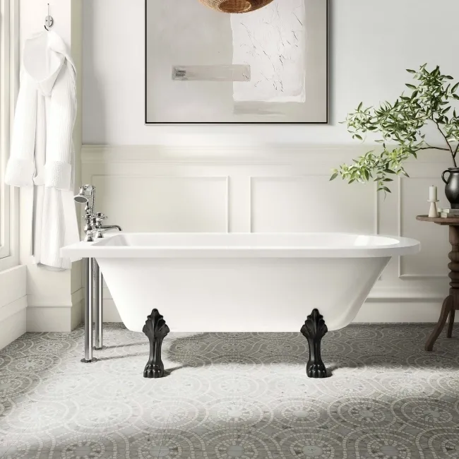 Abingdon 1700mm Single Ended Roll Top Bath - Black Feet