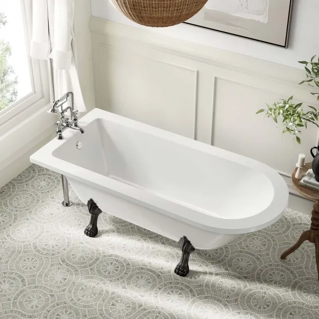Abingdon 1700mm Single Ended Roll Top Bath - Black Feet