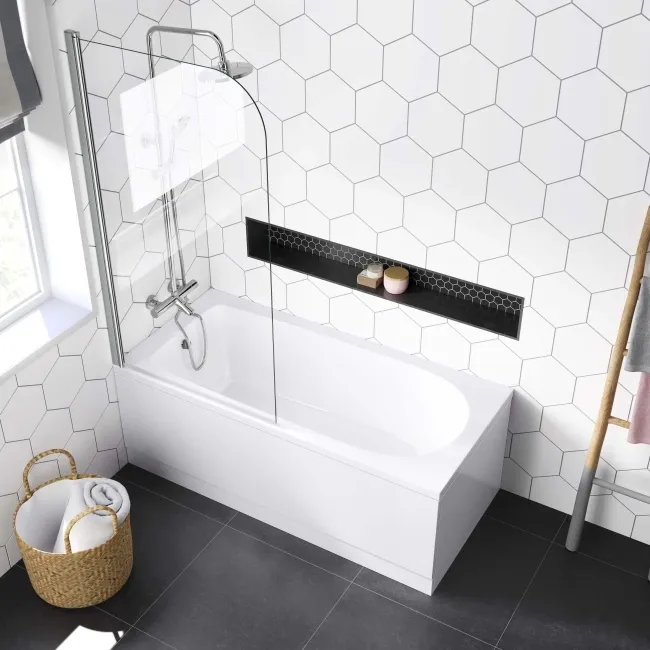 Stafford 1600x700 Round Shower Bath & 6mm Easy Clean Screen