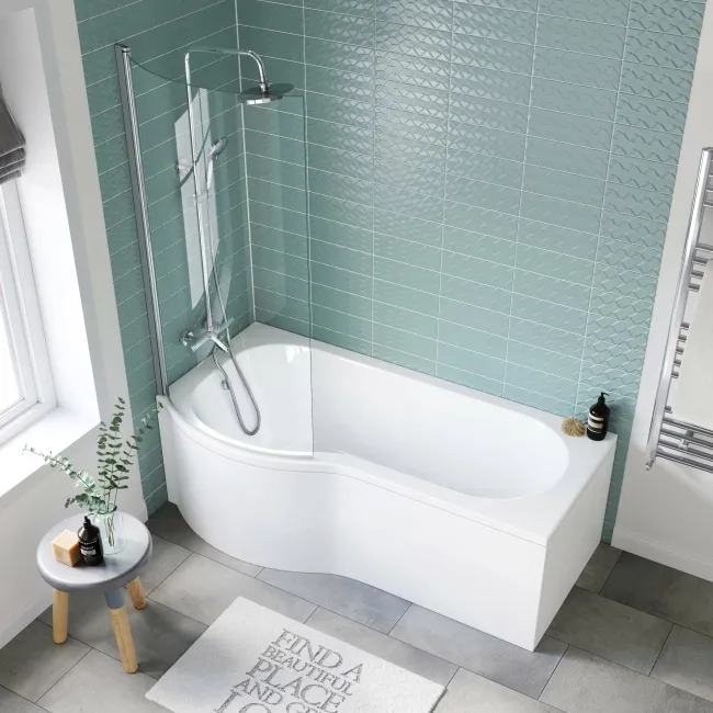 P Shaped 1700 Shower Bath with Front Panel & 4mm Screen - Left Handed