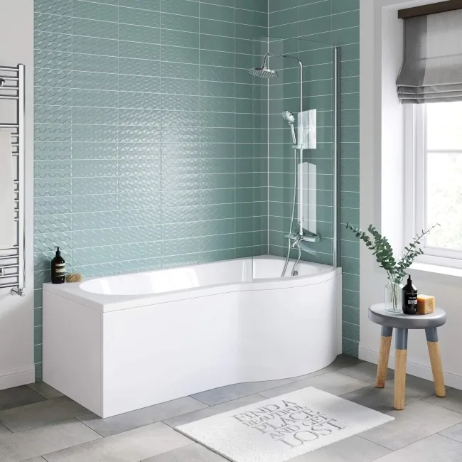 P Shaped 1700 Shower Bath with Front Panel & 4mm Screen - Right Handed