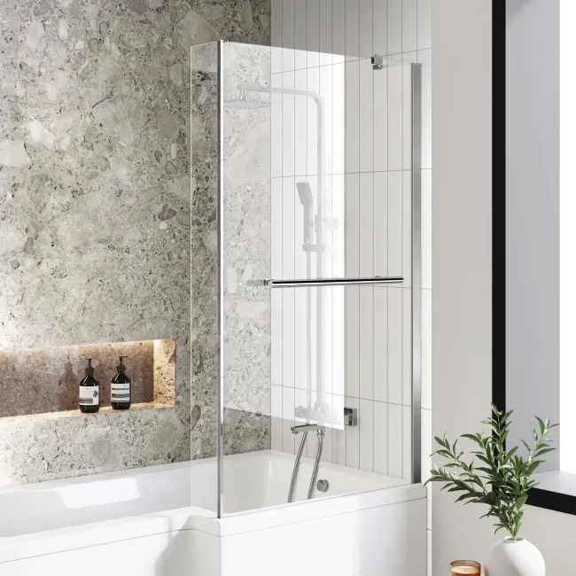L Shaped 1600 Shower Bath & 4mm Fixed Screen with Rail - Right Handed