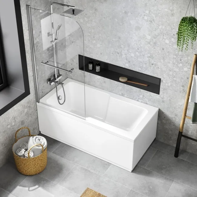 Dover 1500x750 Keyhole Shower Bath & 6mm Easy Clean Screen with Rail
