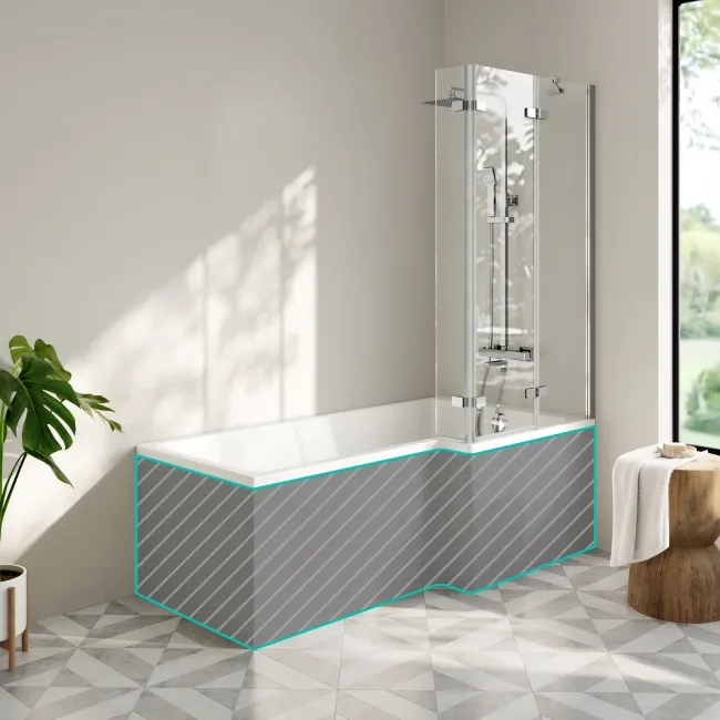 Brixton L Shaped 1700 Shower Bath & 6mm Easy Clean Chrome Folding Bath Screen - Right Handed