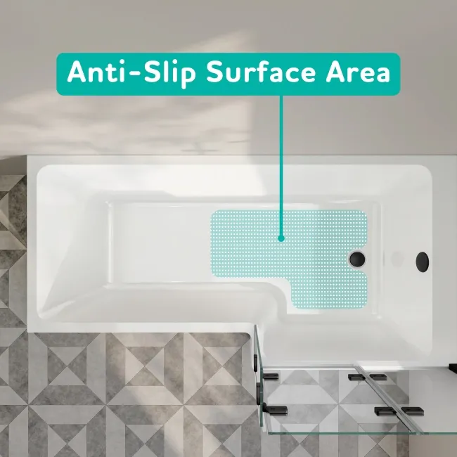 Brixton L Shaped 1700 Shower Bath & 6mm Easy Clean Matt Black Folding Bath Screen - Right Handed