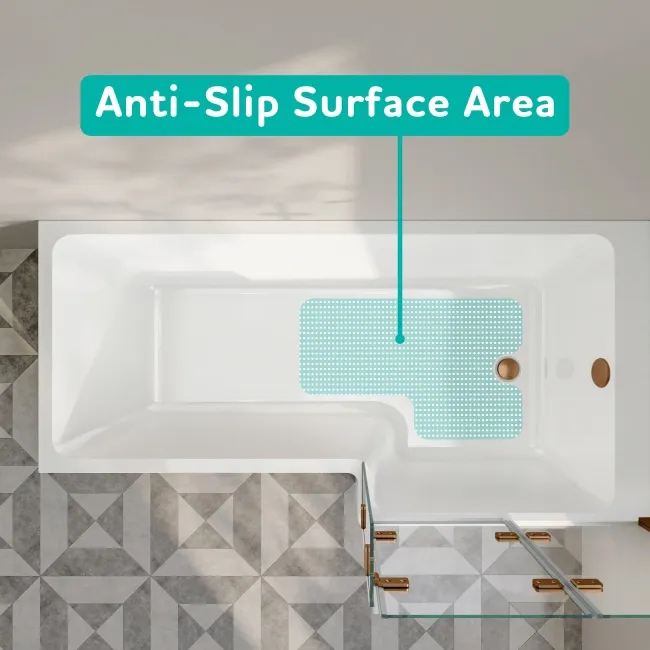 Brixton L Shaped 1700 Shower Bath with Front Panel & 6mm Brushed Copper Folding Bath Screen - Right