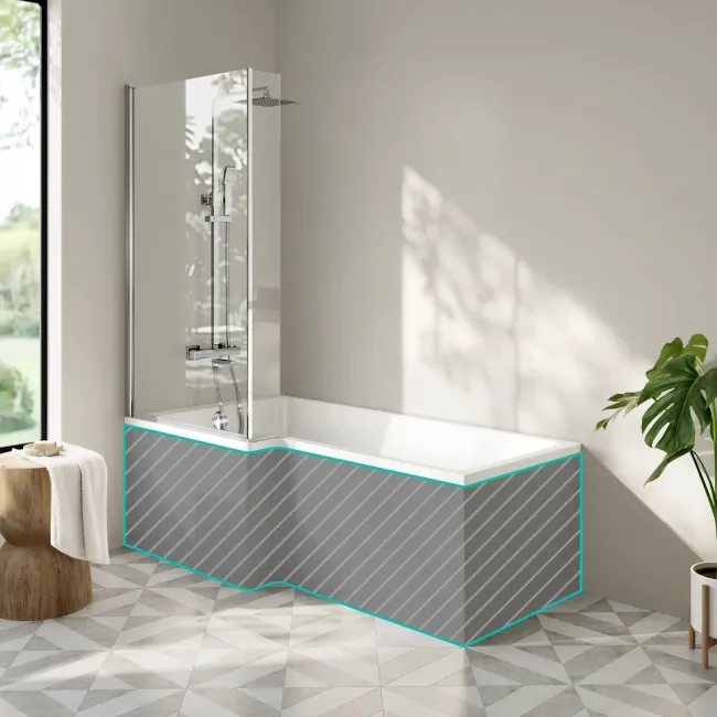 Brixton L Shaped 1700 Shower Bath & 6mm Chrome Easy Clean Screen - Left Handed
