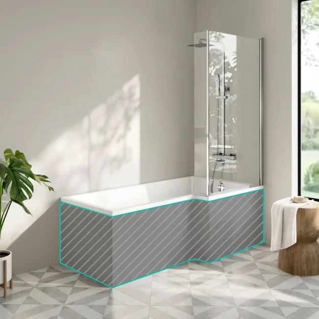 Brixton L Shaped 1700 Shower Bath & 6mm Chrome Easy Clean Screen - Right Handed