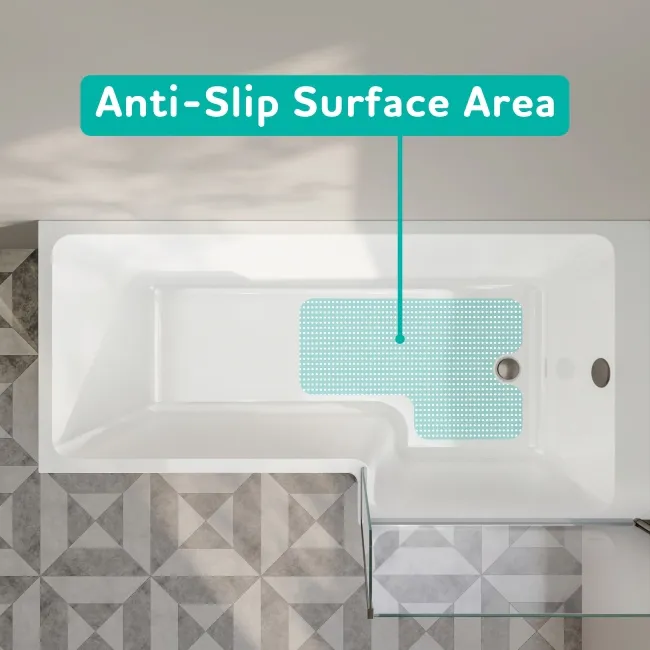 Brixton L Shaped 1700 Shower Bath & 6mm Brushed Gunmetal Easy Clean Screen - Right Handed