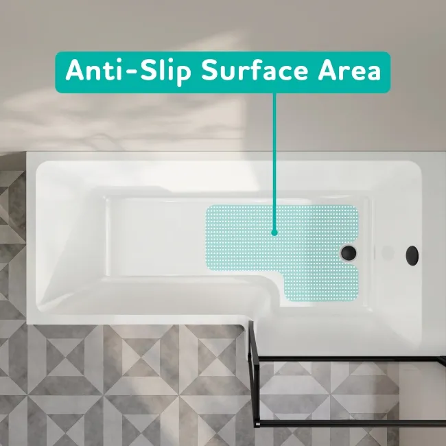 Brixton L Shaped 1700 Shower Bath & 6mm Easy Clean Matt Black Framed Bath Screen - Right Handed