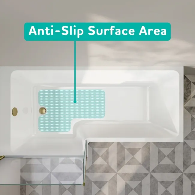 Brixton L Shaped 1700 Shower Bath with Front Panel & 6mm Brushed Brass Easy Clean Screen - Left