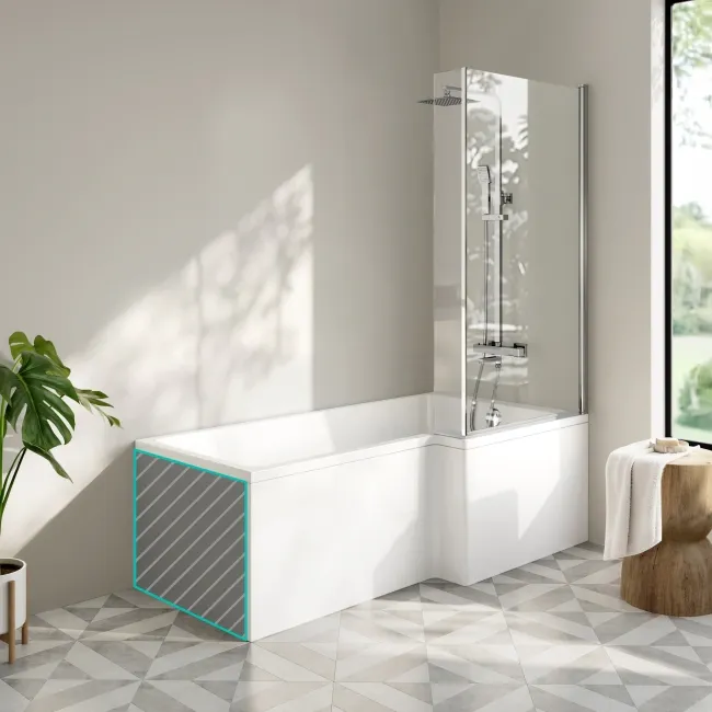 Brixton L Shaped 1700 Shower Bath with Front Panel & 6mm Chrome Easy Clean Screen - Right Handed