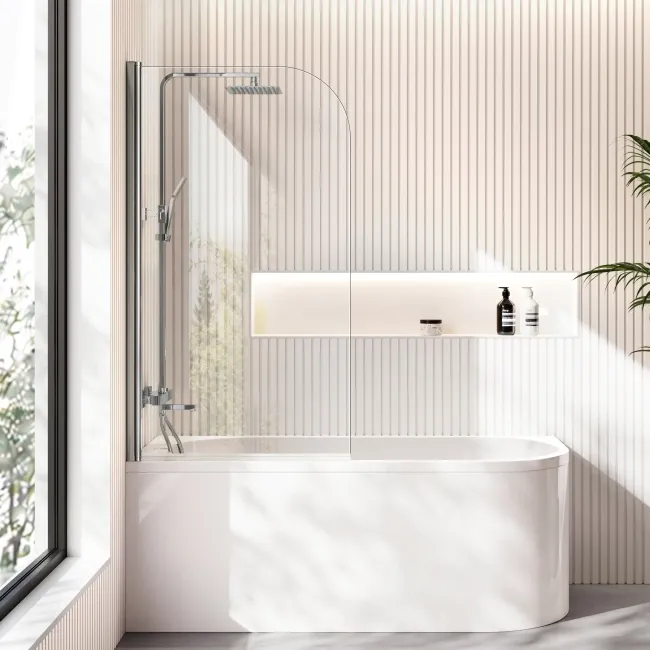 Turku 1500 Space Saving Shower Bath & 6mm Easy Clean Chrome Bath Screen - Left Handed