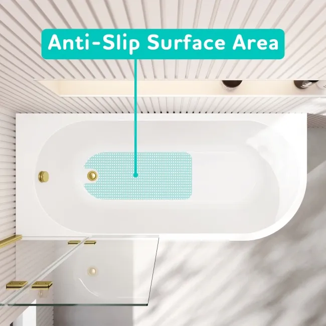 Turku 1500 Space Saving Shower Bath & 6mm Easy Clean Brushed Brass Folding Bath Screen - Left