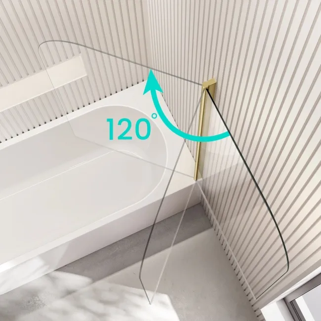 Turku 1500 Space Saving Shower Bath & 6mm Easy Clean Brushed Brass Bath Screen - Right Handed