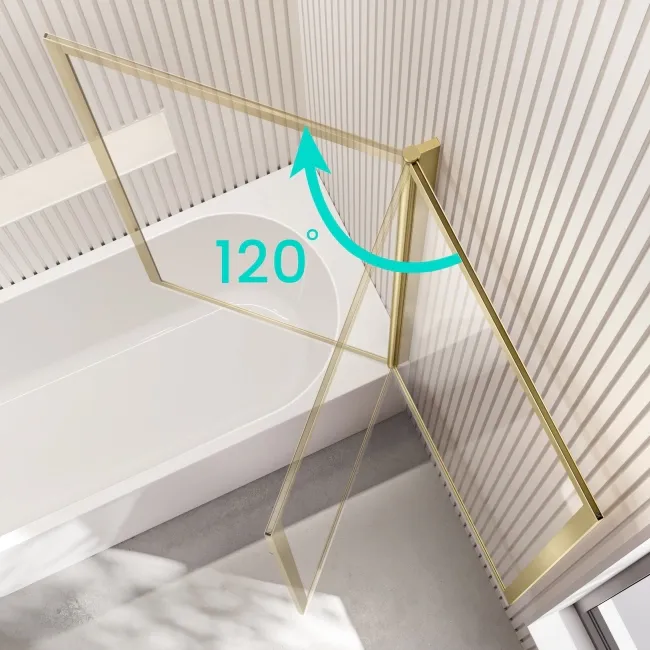 Turku 1500 Space Saving Shower Bath & Premium 8mm Brushed Brass Framed Bath Screen - Right