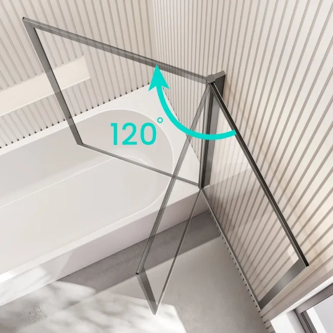 Turku 1500 Space Saving Shower Bath & Premium 8mm Brushed Gunmetal Framed Bath Screen - Right