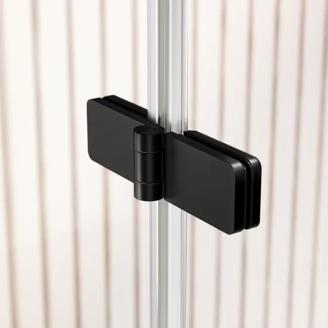 Turku 1500 Space Saving Shower Bath & 6mm Easy Clean Matt Black Folding Bath Screen - Right Handed