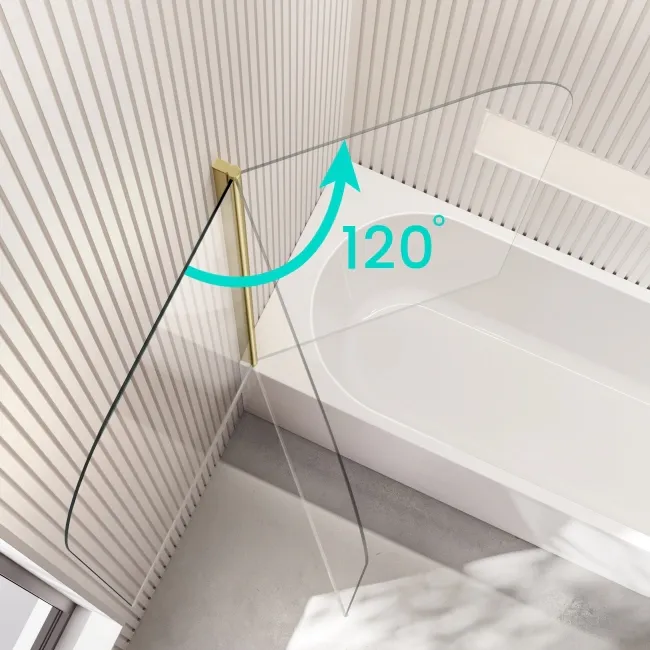 Turku 1600 Space Saving Shower Bath & 6mm Easy Clean Brushed Brass Bath Screen - Left Handed