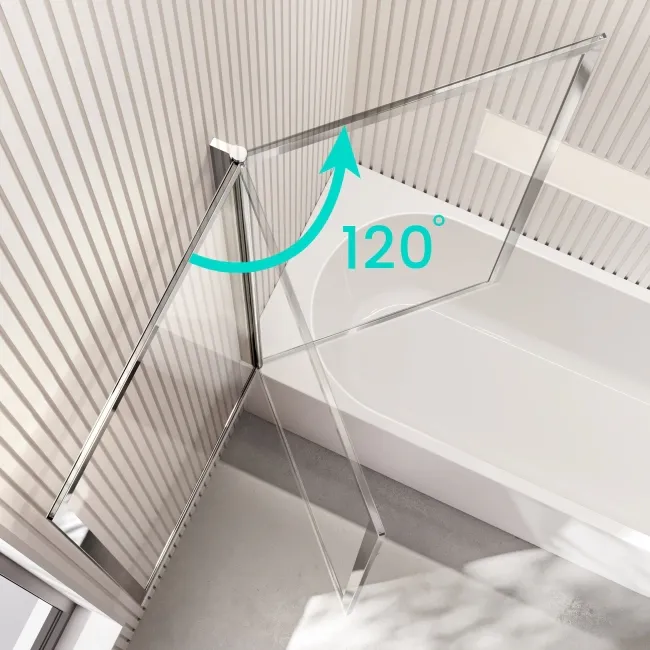 Turku 1600 Space Saving Shower Bath & Premium 8mm Easy Clean Chrome Framed Bath Screen - Left