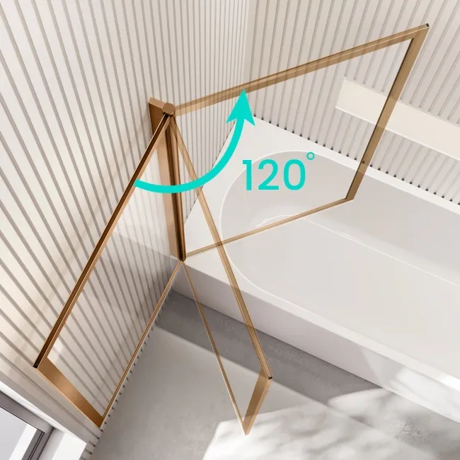 Turku 1600 Space Saving Shower Bath & Premium 8mm Brushed Copper Framed Bath Screen - Left