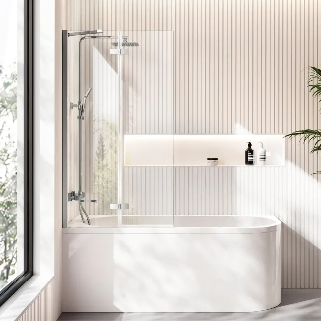 Turku 1600 Space Saving Shower Bath & 6mm Easy Clean Chrome Folding Bath Screen - Left Handed