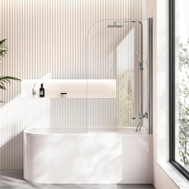 Turku 1600 Space Saving Shower Bath & 6mm Easy Clean Chrome Bath Screen - Right Handed