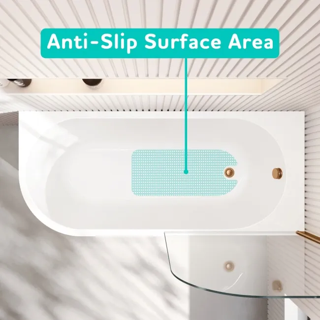 Turku 1600 Space Saving Shower Bath & 6mm Easy Clean Brushed Copper Bath Screen - Right Handed