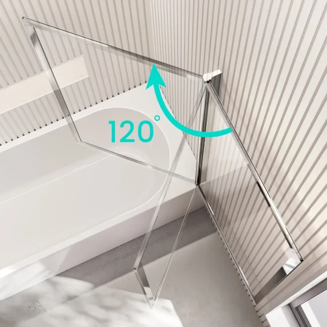 Turku 1600 Space Saving Shower Bath & Premium 8mm Easy Clean Chrome Framed Bath Screen - Right