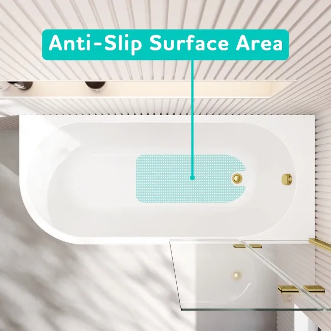 Turku 1600 Space Saving Shower Bath & 6mm Easy Clean Brushed Brass Folding Bath Screen - Right