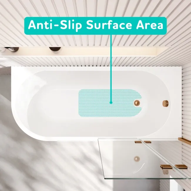 Turku 1600 Space Saving Shower Bath & 6mm Easy Clean Brushed Copper Folding Bath Screen - Right