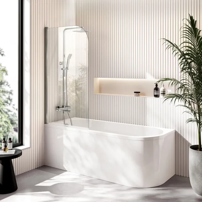 Turku 1700 Space Saving Shower Bath & 6mm Easy Clean Chrome Bath Screen - Left Handed
