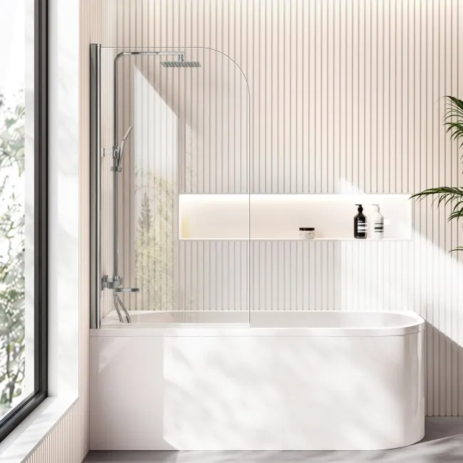 Turku 1700 Space Saving Shower Bath & 6mm Easy Clean Chrome Bath Screen - Left Handed